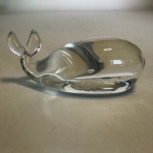 Vintage Hand Blown Clear Art Glass Whale Figurine Mid Century Modern Decor